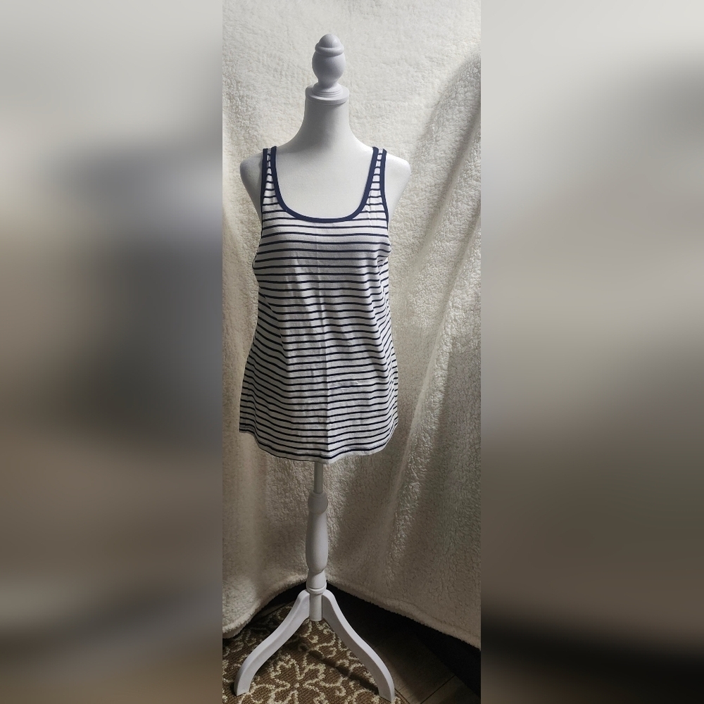 Faded Glory Striped Navy and White Women's Tank Top Size: XL(16-18)